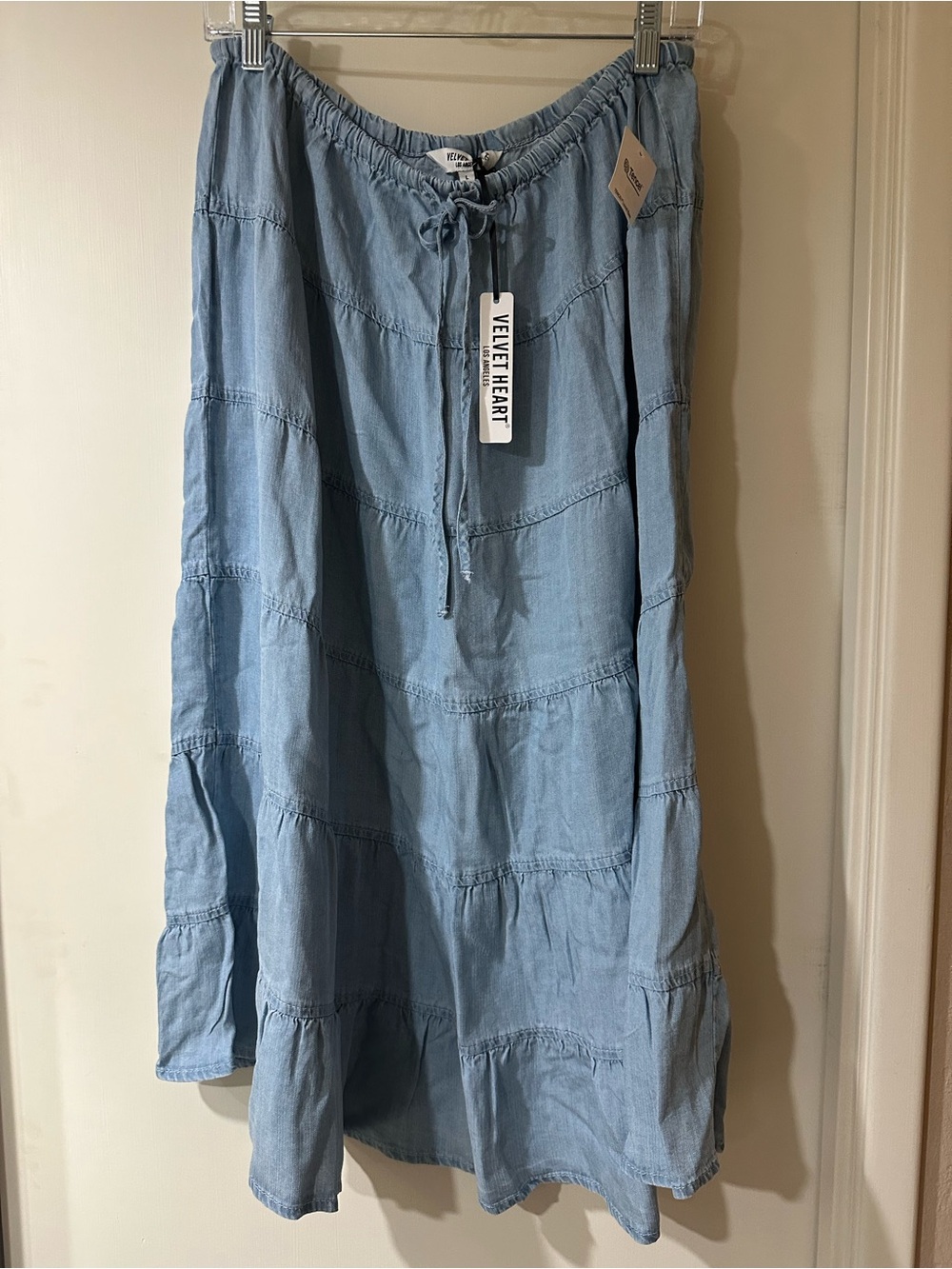 Velvet Heart Light Blue Tiered Drawstring Maxi Skirt